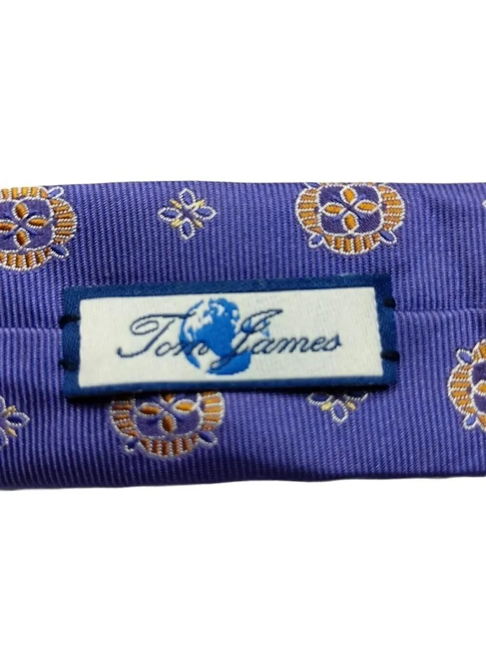 Tom James Purple Orange Silk Geometric Necktie
